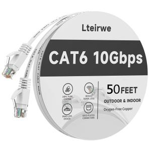 CAT6 Ethernet Cable 50FT High Speed Flat 500MHz Bandwidth Transmission Speed 10Gbps Faster Than Cat 5e/CAT5.Widely Used in Computers.laptops and Other Devices White-50Foot
