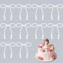 10 Pcs Pearl Bow Cake Toppers, Pearl Bows for Cake White Elegant Bow Cakes Decorations for Wedding Bridal Shower Flower Wrapping DIY Party Supplies