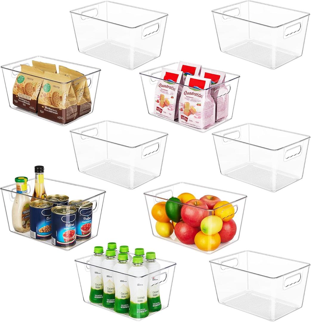 YIHONG Clear Pantry Storage Organizer Bins, 10 Pack Plastic Food Storage Bins with Handle for Kitchen,Refrigerator, Freezer,Cabinet Organization and Storage (L(11.2"L x 7.5"W x 6"H))