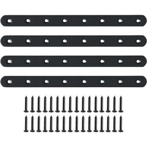 Alise 12-Inch Length Stainless Steel Strap Flat Bars Straight Brace Heavy Duty 4-mm Thick Brackets Mending Plates Repair Fixing Bracket,4 Pcs Matte Black Finish