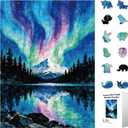 300pcs Wooden Puzzles for Adults Unique Animal Shaped Pieces | Colorful Funny Jigsaw Puzzle Challenging Brain Teaser for Family Game Birthday Gift Home Decor (Arctic Aurora Pine Forest)