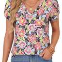 KIFOVEN Womens Summer Tops Short Sleeve V Neck Flora Tee Loose Fit Tunic T Shirt Blouse Red Print Small (S)