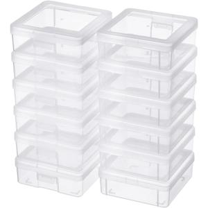 12 Pack Storage Containers with Latching Lid 5" x 5"x 1.9" Small Plastic Clear Stackable Boxes for Office and Beauty