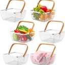 6 Pcs Metal Mesh Steel Basket with Handle Small Shopping Baskets Square Wire Harvest Storage for Kitchen Storage Garden Picnic Bathroom Organizing, 8.46 x 8.46 x 4.13 Inch(White)