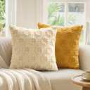 EMEMA Beige Floral Tufted Throw Pillow Covers, Set of 2 Soft Textured Decorative 18x18 Cushion Cases Bringing a Light, Cozy Layer to Sofa, Couch, Bedroom or Modern Farmhouse Living Room Dcor