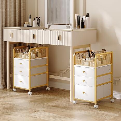 ZQUYAJ Makeup Organizer Storage Cart with Drawers, Makeup Organizer on Wheels, Rolling Makeup Bathroom Storage Cart, Cosmetic Vanity Display Cases Holder for Nail Polish Brush Hair Tool