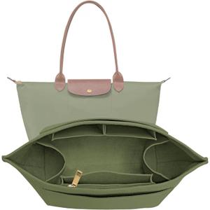 Purse Organizer Insert for Longchamp Le Pliage M Handbag Insert Felt Long Champ Tote Bag Organizer Insert with Cup (Green, Medium)