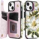 NNH Compatible with iPhone 14 Wallet Case with RFID Blocking Card Slots Folio Flip PU Leather Kickstand Double Magnetic Clasp Design Cover for iPhone 14(6.1 inch-Magnolia Flowers)