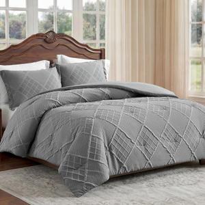 Amlie Home King Comforter Set, 3 Piece Grey Jacquard Bedding Set with 2 Pillow Cases, Soft Microfiber Diamond Design, Lightweight All-Season for Bedroom & Dorm