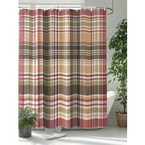 Shower Curtain, Fall Farmhouse Retro Brown and Pink Plaid Buffalo Washable Shower Curtain with Hooks Bath Decor Fabric Shower Curtains for Bathroom, Hotel, Stalls, Bathtubs, 72x78 in