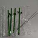 Meanplan 4 Pcs Reusable Glass Straws with Design, 8 mm x 7.9 Inches Cactus on Green Straws with Cleaning Brush for Smoothie Cocktail Juice Shakes Beverages