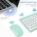TopMate Wireless Keyboard and Mouse Ultra Slim Combo, 2.4G Silent Compact USB 2400DPI Mouse and Scissor Switch Keyboard Set with Cover, Batteries Included, for PC/Laptop/Windows/Mac - Mint Green