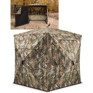 TIDEWE Hunting Blind 360See Through with Large Open Door, Pop Up Ground Blind with Removable Curtain & Carrying Bag, Portable Resilient Tent(Forest Fade Camo) (2-3 Person)