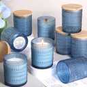 DARJEN 11 Pack Blue and White Candle Jars for Making Candles- 8 OZ Empty Glass Candle Making Jars with Bamboo Lids and Labels, Candle Making Supplies Candle Containers for DIY Gifts, Clear and Blue