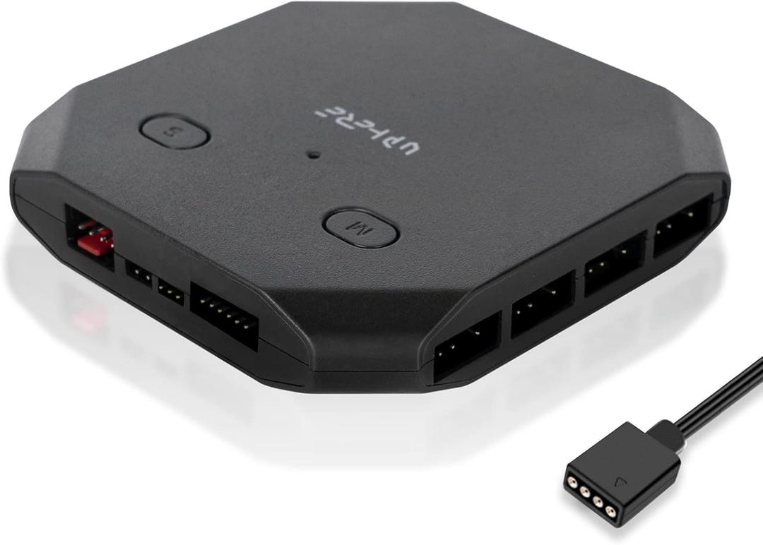 upHere 12V RGB to 5V ARGB PC Fan Hub with 6 PWM 4Pin Port,8 5V ARGB 3Pin Port, Support up to 6 4-Pin & 3-Pin Case Fans and Additional 2 ARGB Accessories Black FH14-12V(Only Support 12VRGB Motherboard)