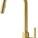 TURS Brushed Gold Kitchen Faucet Brass Kitchen Faucets with Pull Down Sprayer Single Handle One Hole High Arc Copper Kitchen Tap,FK002LG