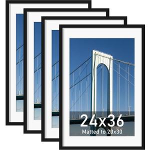 Wiscet 24x36 Poster Frame Set of 4, Display Picture 20x30 with Mat or 24 x 36 without Mat, Photo Frame for Horizontal or Vertical Wall Display, Black