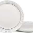 10.5 inch Dinner Plate Set of 6, Lightweight Round Opal Glass Dinnerware Plates, Dishwasher and Microwave Safe, Black Modern Speckled Design (Galaxy)