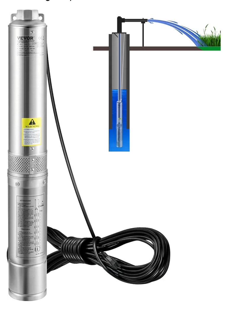 VEVOR Deep Well Submersible Pump, 1HP 115V/60Hz, 37gpm Flow 207ft Head, with 33ft Electric Cord, 4" Stainless Steel Water Pump for Industrial, Irrigation&Home Use, IP68 Waterproof Grade
