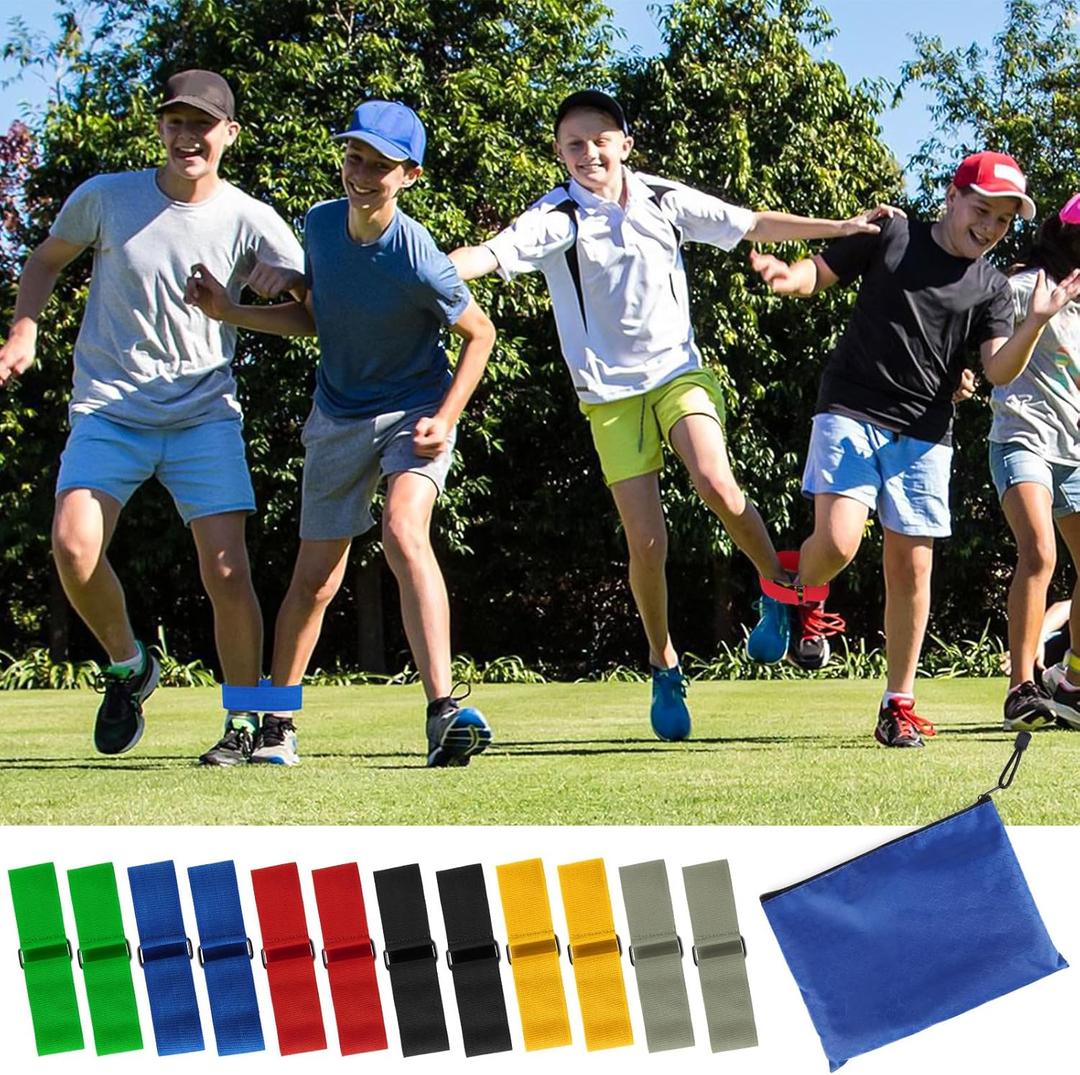 12 Pcs 3 Legged Race Bands Firm Elastic Tie Kids Outdoor Games Teamwork Birthday Party Game for Adults & family Field Day Carnival Theme Outside Yard Games