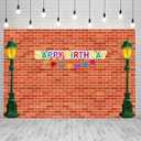 7x5ft Red Brick Wall Street Backdrop Cartoon Photography Backdrops Happy Birthday Party Background Party Decors Decorations Baby Shower Table Banner Background