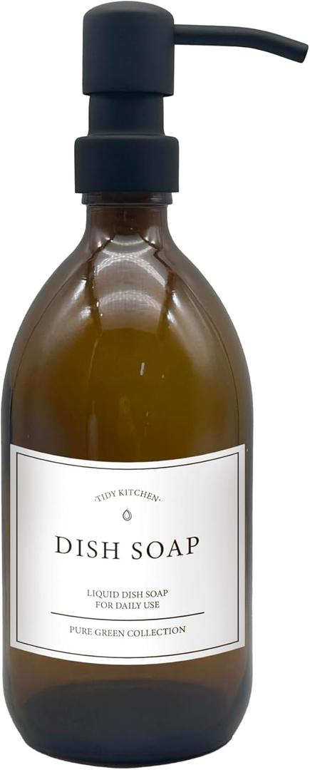 Brown Glass Dish Soap Dispenser for Kitchen Sink, Refillable Bottle with Stainless Steel Pump, Aesthetic Container for Liquid Dishwashing