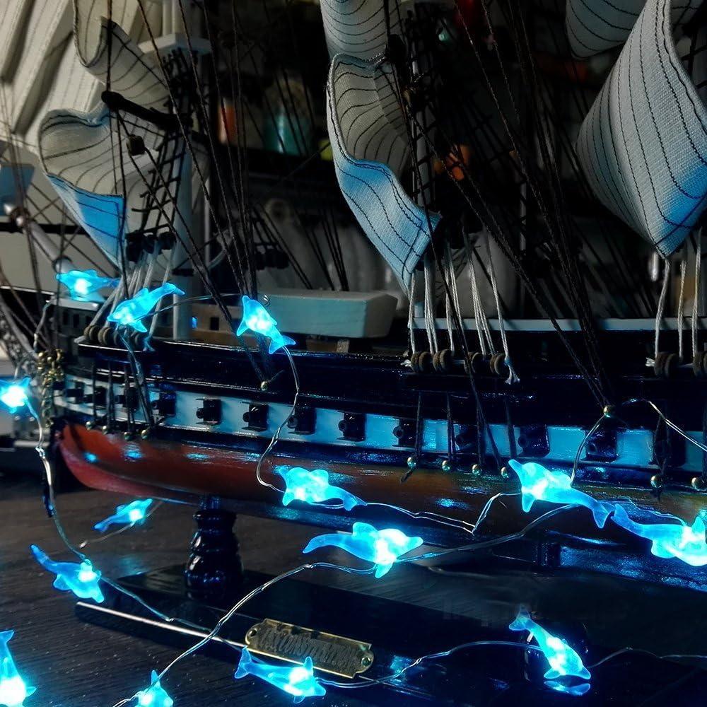 Nautical Themed Decor, Dolphin String Twinkle Fairy Lights 10 ft Silver Wire 40 LED Battery Operated with Remote Whales for Indoor Festive Wedding Birthday Mirror Home Bedroom Party Decorations