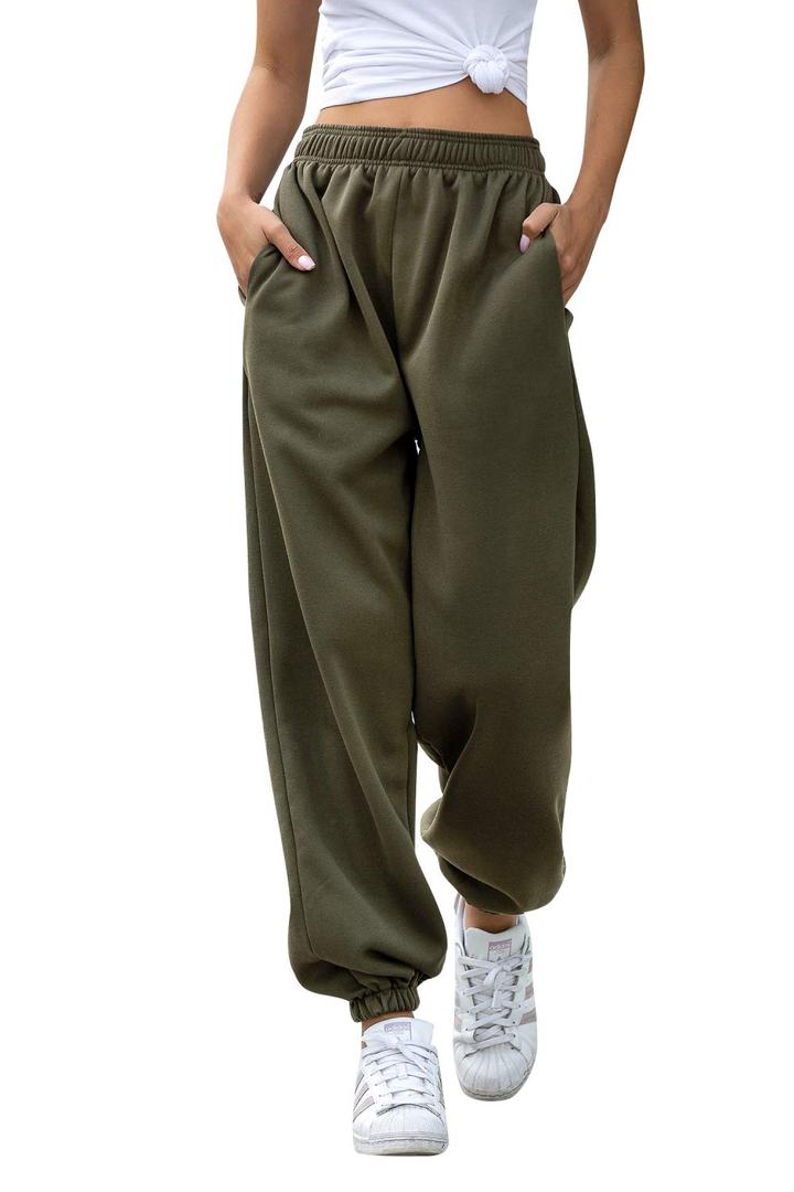 Willow Dance Wide Leg Sweatpants for Women High Waisted Baggy Joggers Elastic Loose Active Pants with Pockets Amy Green M