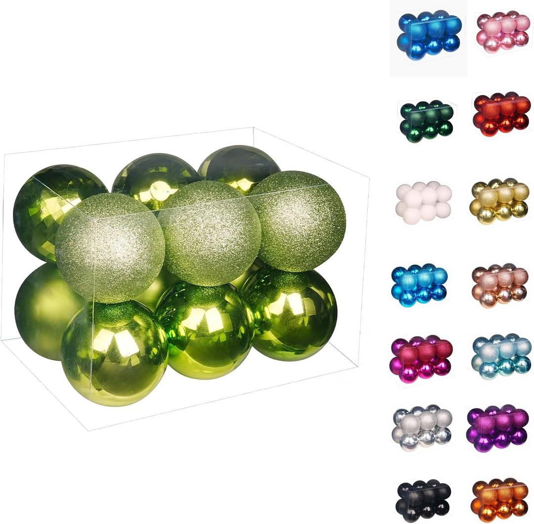 Emopeak 12Pcs Christmas Balls Ornaments for Xmas Christmas Tree - 4 Style Shatterproof Christmas Tree Decorations Hanging Ball for Holiday Wedding Party Decoration (Grass Green, 3.2"/8CM)