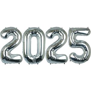 40 Inch 2025 Pack of 4 Sliver Big Helium Foil Balloon Numbers Large Mylar Number for Christmas New Year's Eve Party Graduation Birthday