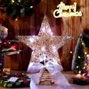 Sumind 9.8 x 11.8 Inch Christmas Star Tree Topper Glittered Star Metal Plug in Treetop Ornaments with Bow and 30 LED String Light for Christmas Tree Indoor Holiday Party Decoration(Champagne), 12 inches x 10 inches x 8 inches