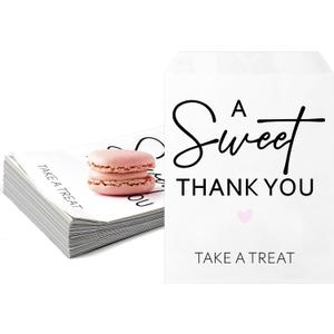 Teenyyou 100 Pcs Wedding Cookie Bags 5 x 7 Inch Candy Buffet Party Favor Paper Bags a Sweet Thank You Take a Treat Cookie Supplies for Guest Decorating Pastry Bridal Shower(White,Wedding)
