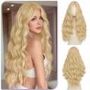 SOFEIYAN Long Wavy Highlight Blonde Wigs for Women - 28 Inch Middle Part Wig Natural Looking Heat Resistant Synthetic Lace Hairline Wigs for Women Cosplay Daily Party Use