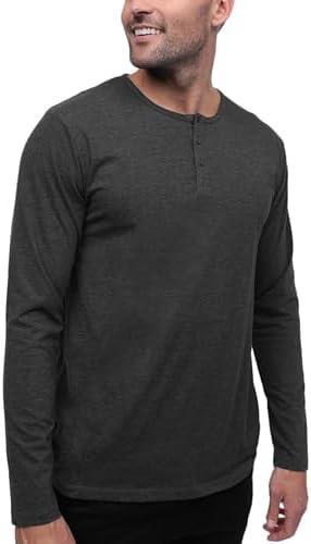 INTO THE AM Long Sleeve Henley Shirts for Men - Casual Slim Fit Minimal Plain Work Shirt (Charcoal, X-Large)