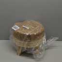 Round Ottoman, Natural Seagrass Footstool with 4 Wood Legs, Multifunctional Modern Dressing Stool and Sofa Side Table for Bedroom (White)