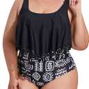 Mooncore Womens Plus Size Swimsuit High Waisted Tankini Bathing Suits Two Piece Flounce Bikini Swimsuit (F8)