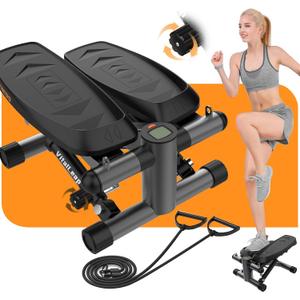 Steppers for Exercise, Adjustable Resistance Stair Steppers with Arm Training Bands for Home Fitness, Mini Steppers with Max 330LBS Loading Bearing Portable Home Exercise Equipment1