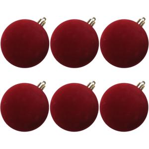 Senjie 4inch Christmas Tree Ornaments Velvet Balls,6pcs Flocked Decoration Balls Ornaments Sets for Christmas 2025 Red