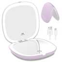 WOBSION Rechargeable Lighted Travel Makeup Mirror,1x/10x Compact Magnifying Mirror with Lights,Portable for Bag,4inch,Gift,Purple
