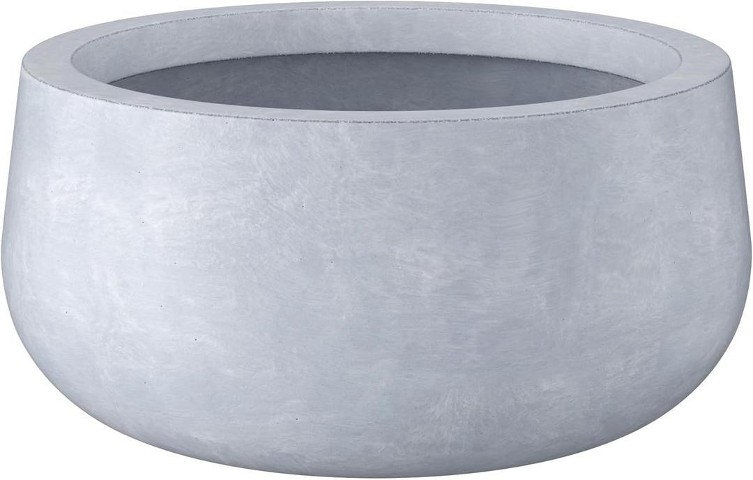 Kante 19.6" Dia Round Concrete Planter, Outdoor Indoor Garden Plant Pots with Drainage Hole and Rubber Plug, Modern Curvaceous Design, Slate Gray