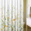SUMGAR Floral Shower Curtains for Bathroom Yellow Green Blooming Flowers Shower Curtain Polyester Fabric Waterproof Washable Shower Curtain Sets for Bath Decor with 12 Hooks, 72 x 72 Inch (Green Floral)
