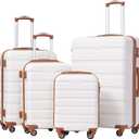 Coolife Luggage 4 Piece Set Suitcase Spinner Hardshell Lightweight TSA Lock (Family Set, Apricot White)