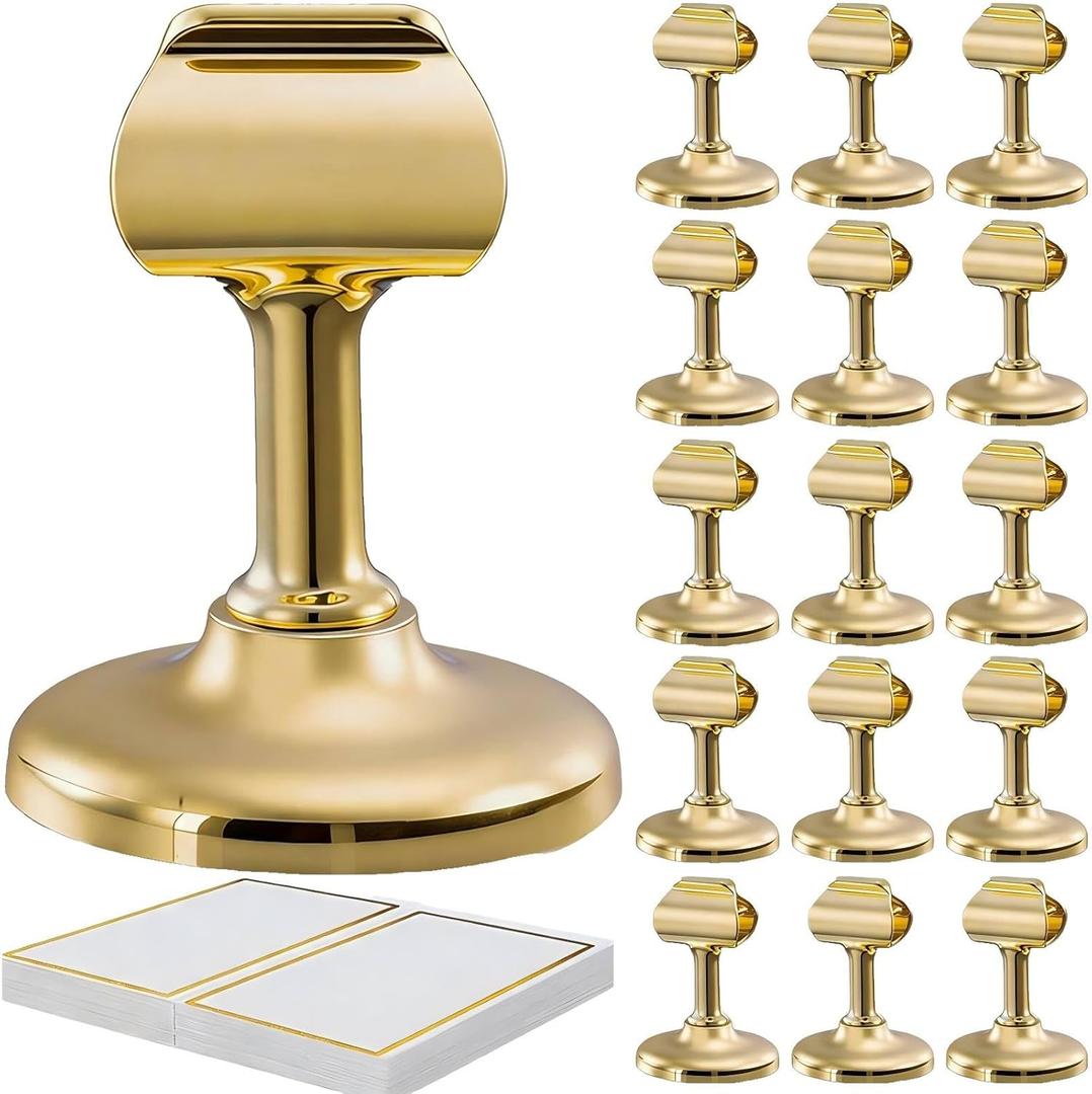 16 Pcs Gold Table Number Holders with 16 Gold Foil Border Tent Cards, Name Card Holders for Wedding, Restaurant, Photo, Birthday