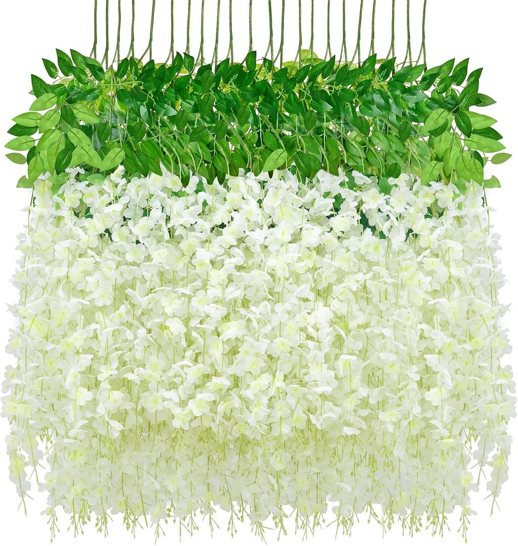 Waipfaru 12 Pack Wisteria Hanging Flowers, 3.6 Feet/Pcs White Wisteria Artificial Flowers, Fake Hanging Vines for Bedroom Wedding Home Party Wall Decoration