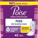 Poise Incontinence Pads & Postpartum Incontinence Pads, 6 Drop Ultimate Absorbency, Long Length, 42 Count