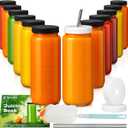 Ruckae 16oz 12 Pack Juice Bottles, Glass Bottles Juicing with Lids, Smoothie Cup Lids and Straws, Water Bottle Mason Jar Drinking Glasses for Juicing, Smoothies, Kombucha (Transparent)