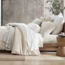 DKNY Pure Duvet Cover Set - Full/Queen, Washed Soft Bedding, Linen Cotton Blend - 3 Piece - Linen Beige
