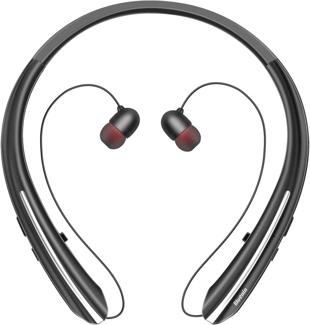 Neckband Bluetooth Headphones, Bluetooth 5.4 Wireless Headphones with Retractable Earbud, CVC8.0 Noise Cancelling, 18Hrs Playtime Stereo Headset (Black)