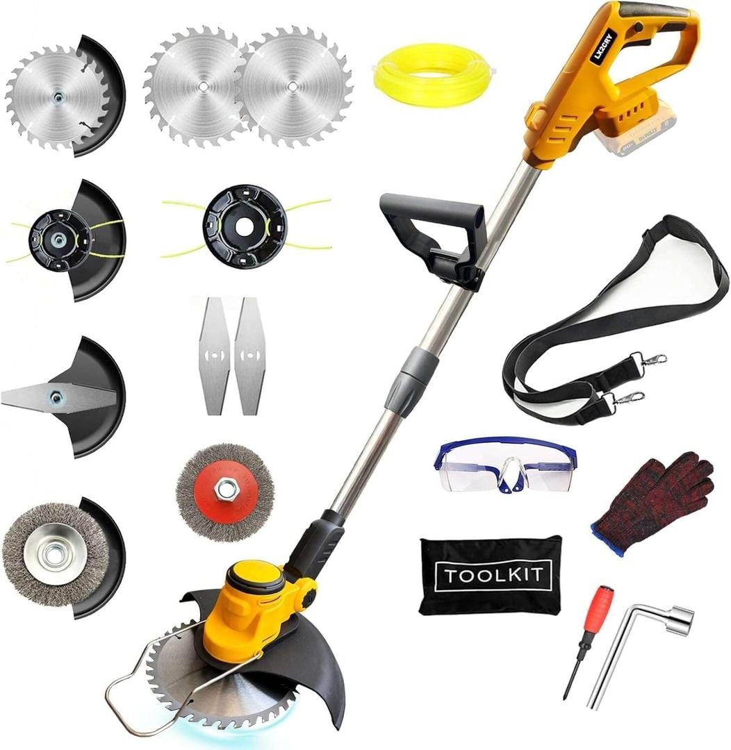 Electric Weed Wacker Cordless for Dewalt 20V Battery, 4 in 1 Weed Eater Battery Powered, 1300W Lightweight Cordless Weed Wacker, Brush Cutter for Lawn, Yard and Bush Trimming (No Battery) (Yellow)