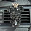 Cute Car Accessories, Bling Crystal Bear Car Air Freshener With Vent Clip,Rhinestone Aesthetic Car Decor Interior Decoration (BLACK)